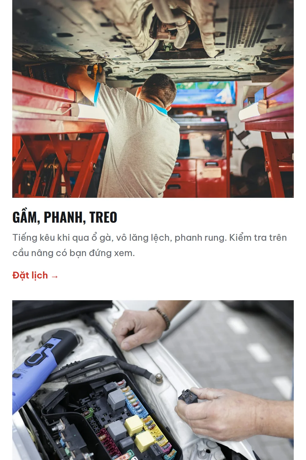 Car garage website template: content